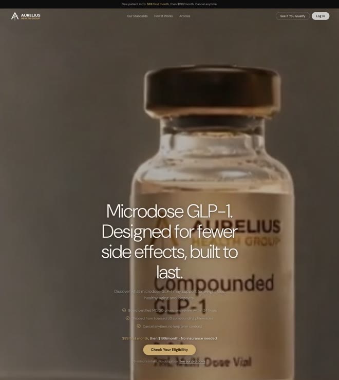 The Aurelius homepage hero